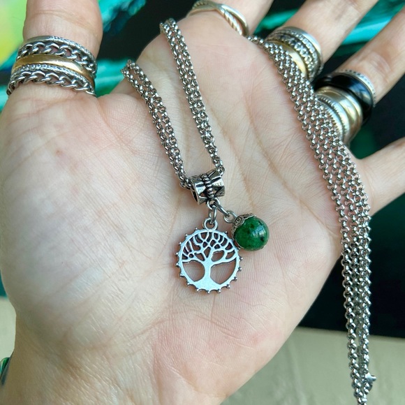 Stainless steel double chain tree of life zoisite - Picture 5 of 11